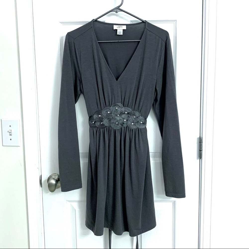 Loft Long Gray Tunic w/ Attached Tie Belt | Large